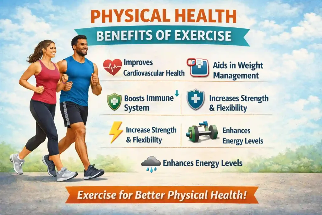Physical health benefits of exercise infographic.